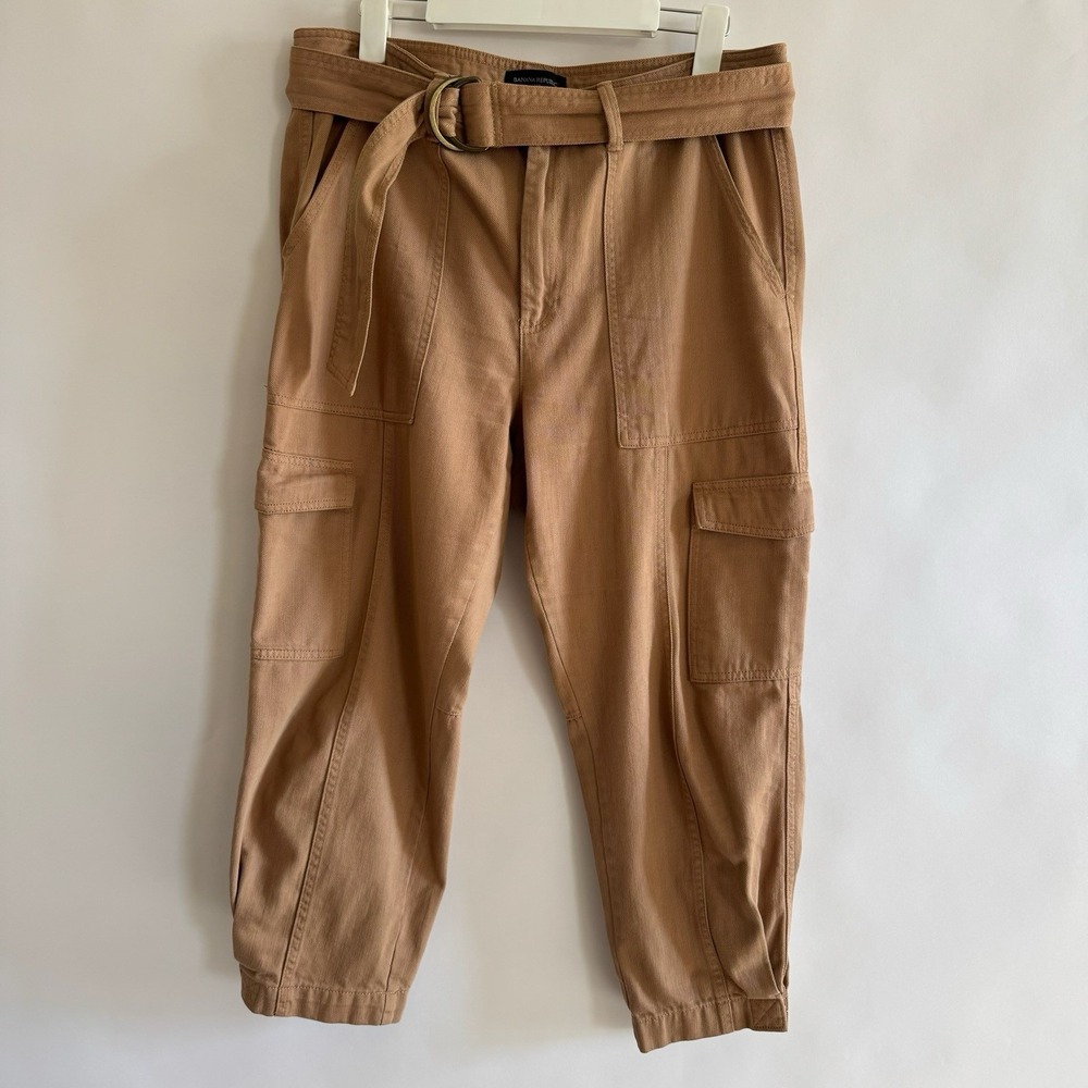 Banana Republic High Rise Tapered Utility Pants Iced Latte 12 Tan Cargo Safari - Picture 2 of 14